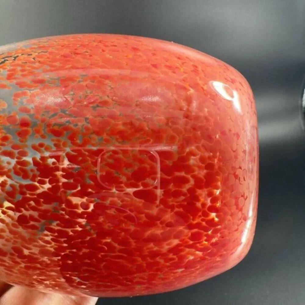 Vintage Hand Blown Bottle Vase Long Neck Red Spots Hand Made‎ Glass Vase Signed
